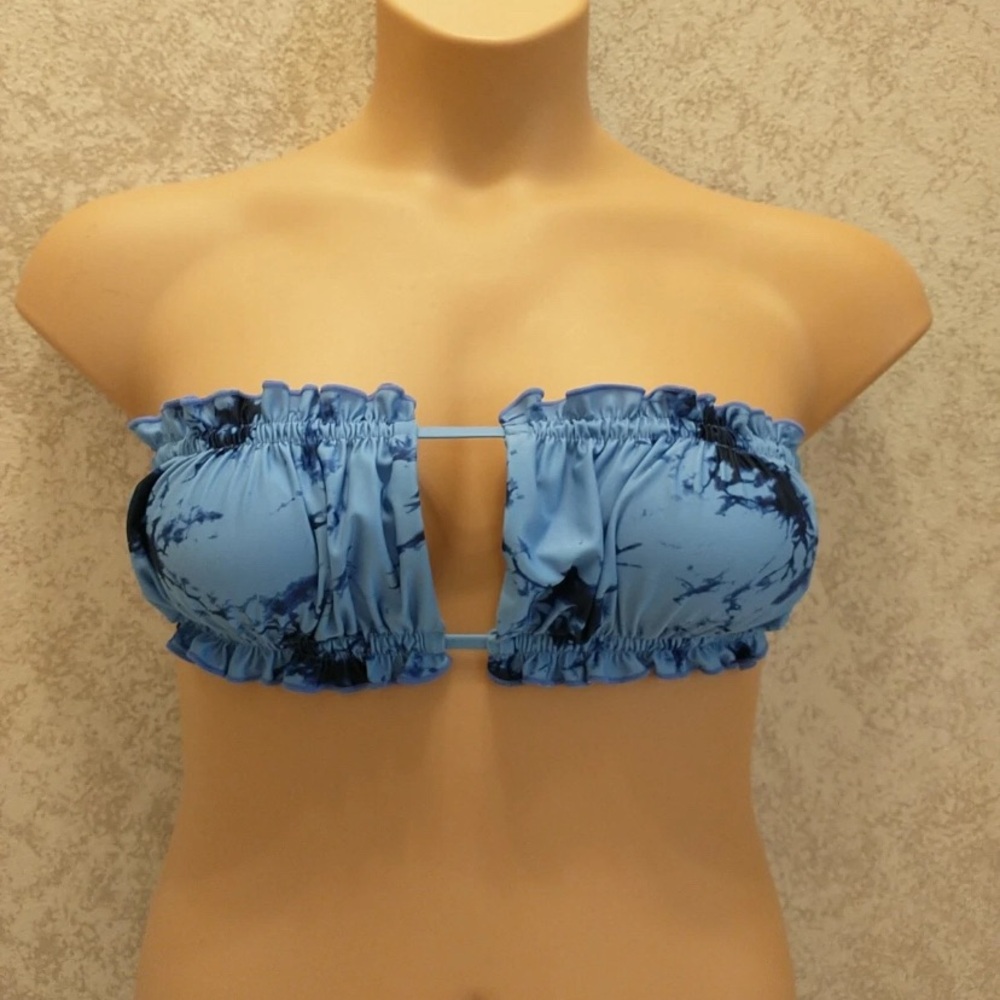 Zaful Blue Ruffled Tie Dye Bikini Top